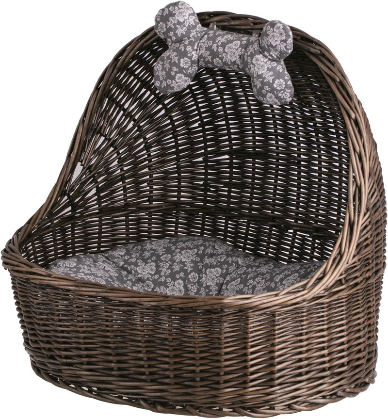 e-wicker24 Hundekorb/Katzenkorb aus Weide, Korb, Dunkelbraun, 60 x 46 x 48 cm, Dunkelbraun