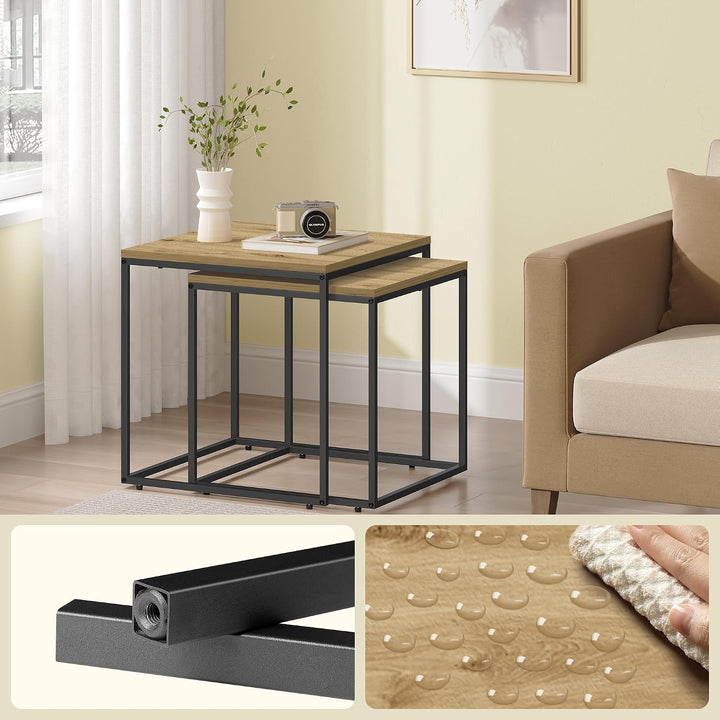 Couchtisch 50x50 cm, 2er Set quadratisch in Artisan-Eichenoptik, Schwarze Metallbeine, Industrial De