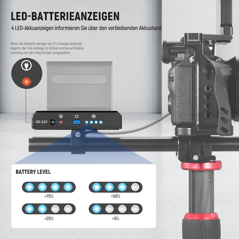 NEEWER NP-F Akkuadapterplatte für DSLR und spiegellose Kameras, mit LED-Betriebsanzeigen, 12 V Gleic