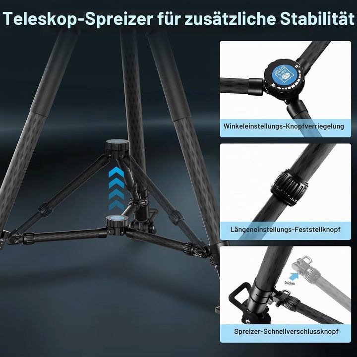 SIRUI SVS75 Rapid System Videostativ, Carbonfaser Stativ 155cm mit einstufiger Höhenverstellung, Mit