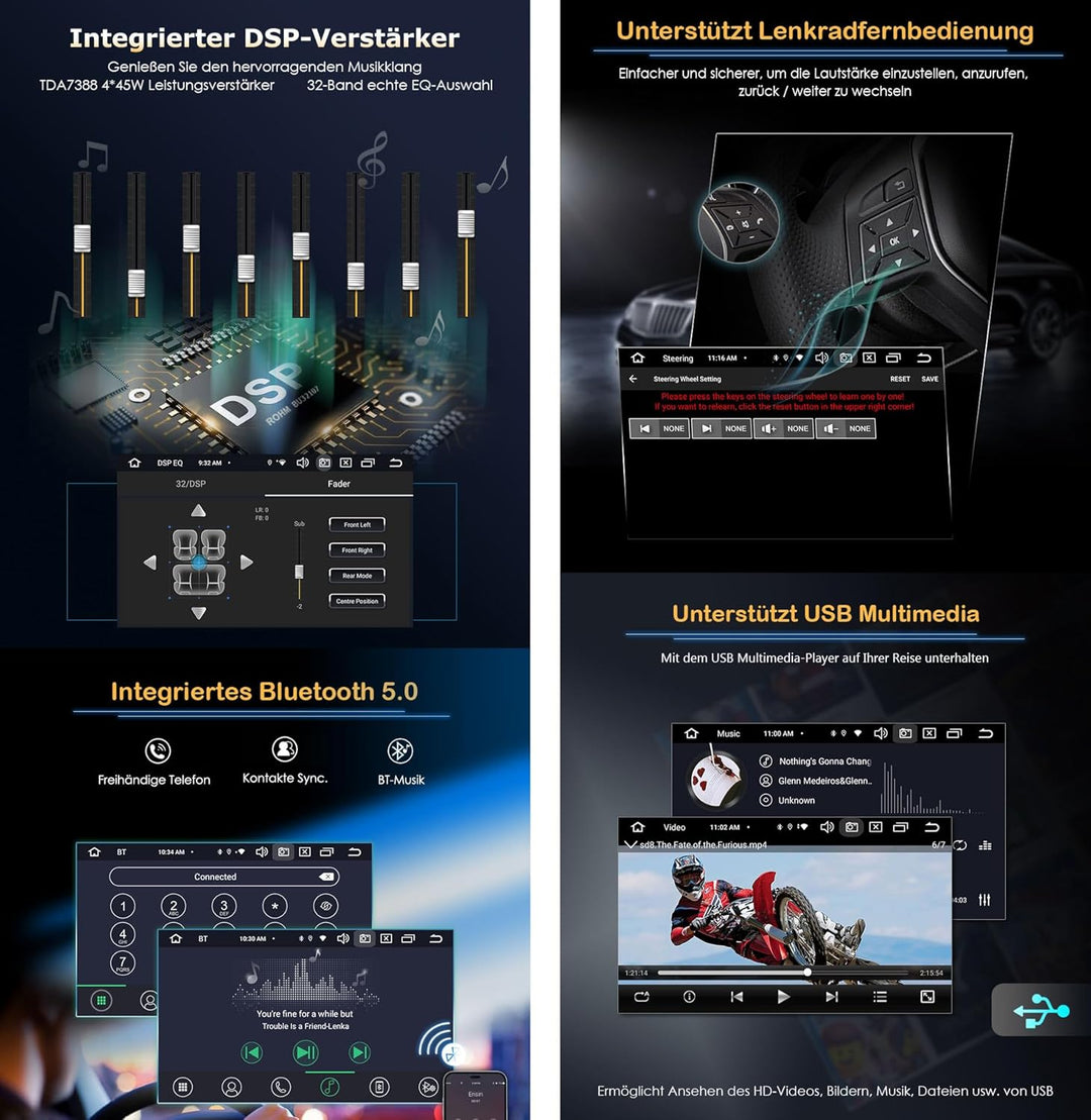 Erisin 8-Kern Android 14 1Din Universal GPS Navi Autoradio 7 Zoll HD IPS Touchscreen Integriertes Ka