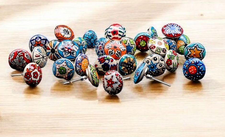 Mix aus Keramik knäufen im Vintage-Look, Blumendesign, Griffe für Türen, Schränke, Schubladen, 20 St