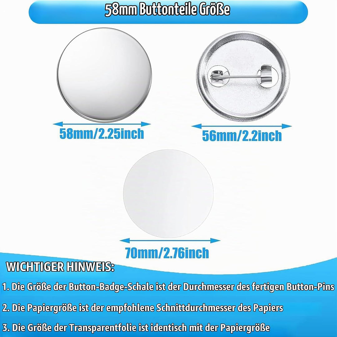 100 Stück 58mm/2.25 Inch Leere Schaltfläche Abzeichen Teile für Buttonmaschine, Metall Anstecknadeln