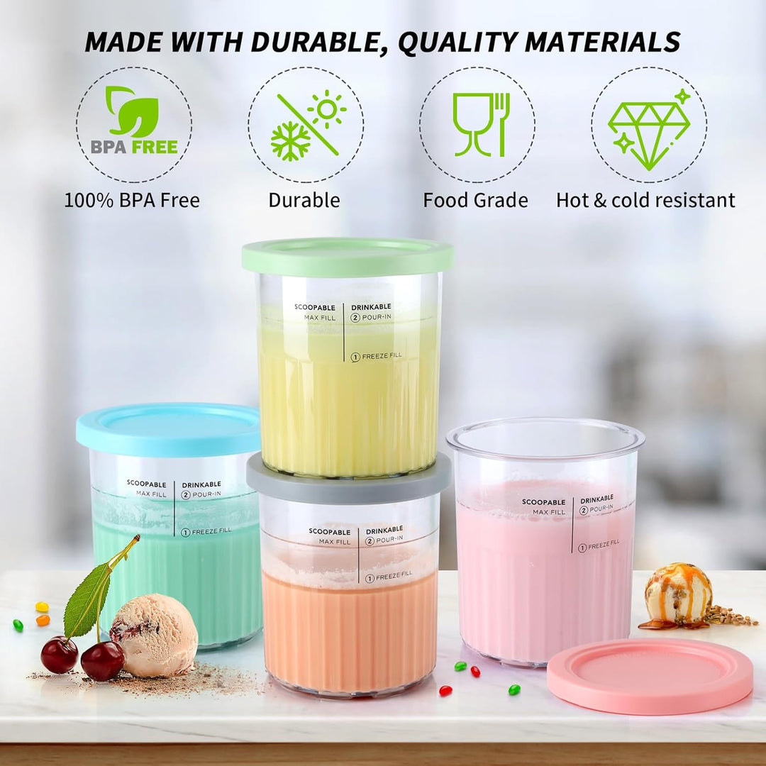 PCTTOIL 4 Stück Eiscremebehälter und Deckel kompatibel mit Ninja Creami Deluxe Ice Cream Makers NC50