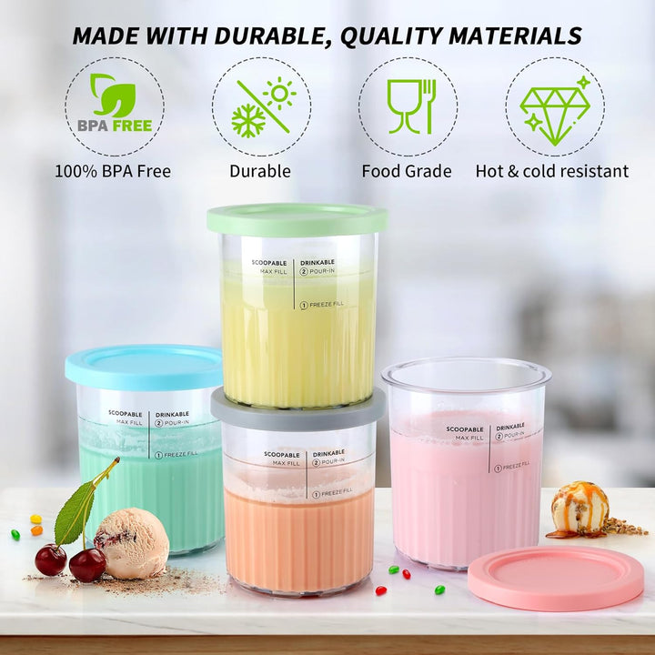 PCTTOIL 4 Stück Eiscremebehälter und Deckel kompatibel mit Ninja Creami Deluxe Ice Cream Makers NC50
