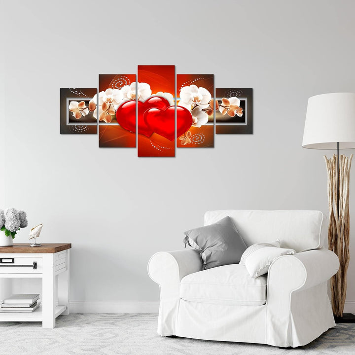Runa Art Wandbilder Blumen Orchidee 5 Teilig Bild auf Vlies Leinwand Deko Wohnzimmer Herz Abstrakt R