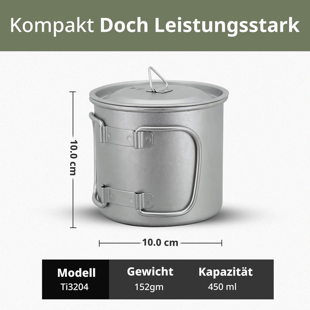 Keith Titanium Einwandiger Titanbecher, Tragbarer Kaffeebecher mit Deckel & klappbarem Henkel, Trink