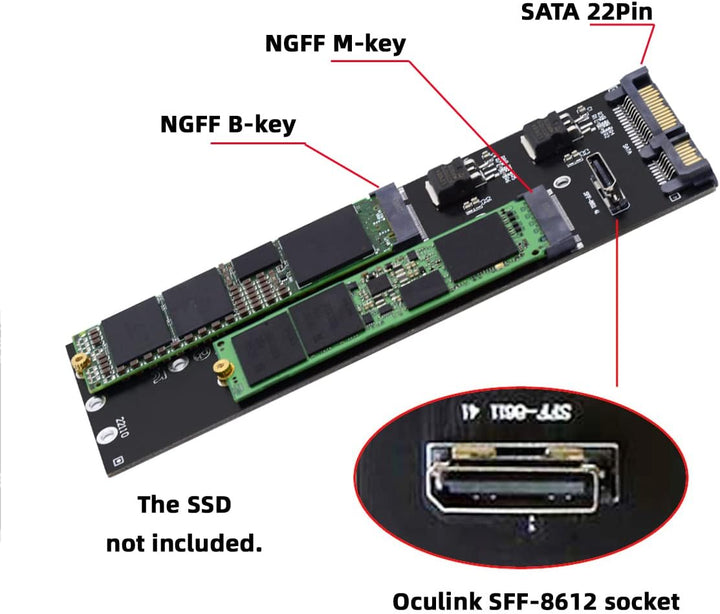 cablecc Oculink SFF-8612 8611 auf U.2 Kit M-Key auf NVME PCIe SSD und NGFF auf SATA Adapter für Main