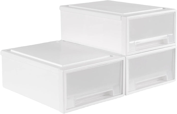 3 Stück 27 x 18 x 10cm Weiss Schubladenbox Kunststoff, Stapelbare Schubladenboxen, Schreibtisch Orga
