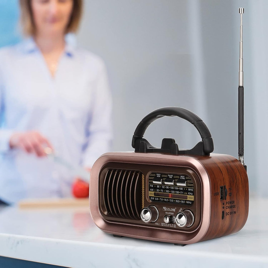 RXBT628 Tragbarer Vintage-Radiolautsprecher, FM AM SW 3 Bands Multifunktionaler -Kartenradio-Player