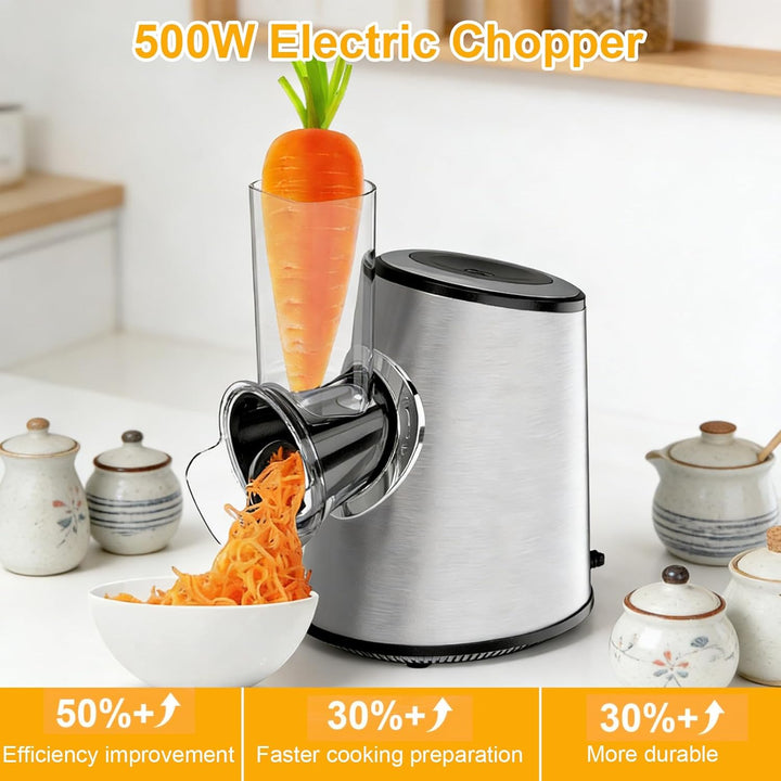 5-in-1 Gemüseschneider Elektrisch, 500W Elektrischer Gemüseschneider, Elektrische Küchenreibe mit 5