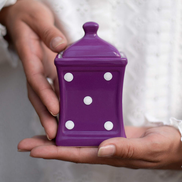 City to Cottage® - Keramik Behälter Küche 150 ml | Lila und Weiss | Polka Dots | Handgemacht | Behäl