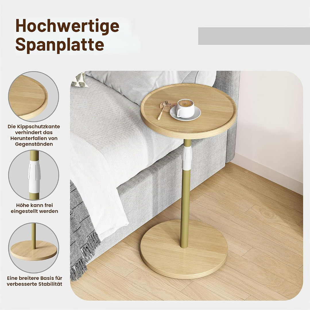 Beistelltisch Rund,Verstellbarer Kleiner Tisch,Nachttisch Holz,Beistelltisch Couch für kleine Räume,