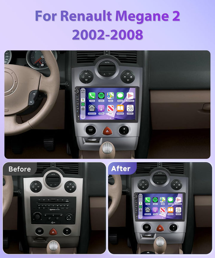 Rimoody 4G+64G Android Autoradio für Renault Megane 2 2002-2008 Wireless Carplay Android Auto, 9 Zol