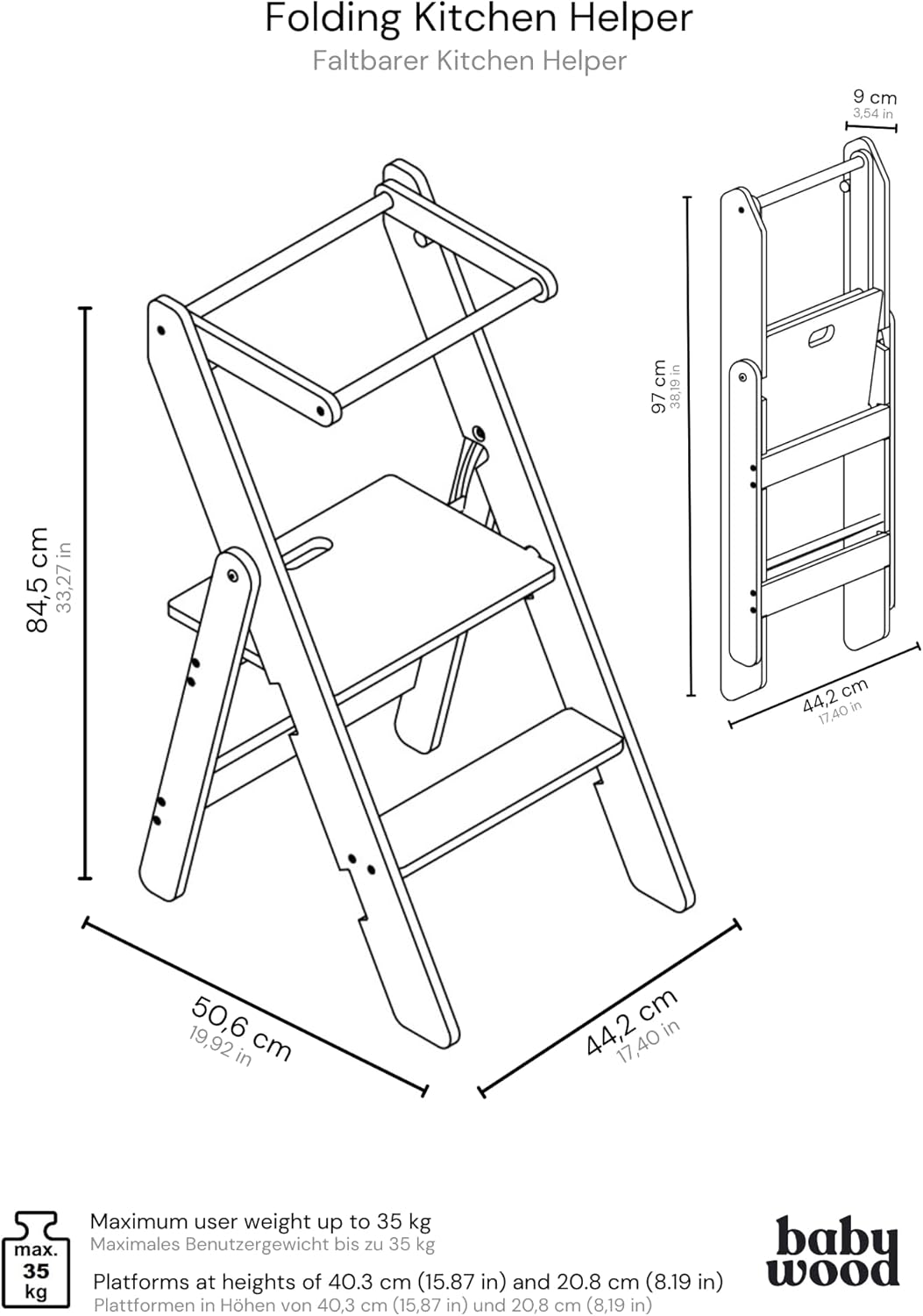 Lernturm Klappbar aus Holz, Lernturm faltbar, Küchenturm aus Holz, Klappbarer Küchenhelfer, Lerntowe