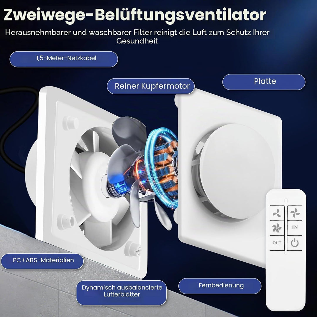Badlüfter mit Fernbedienung 100 mm, leistungsstarke Abluftventilator mit 2 Richtungen Ventilaton und