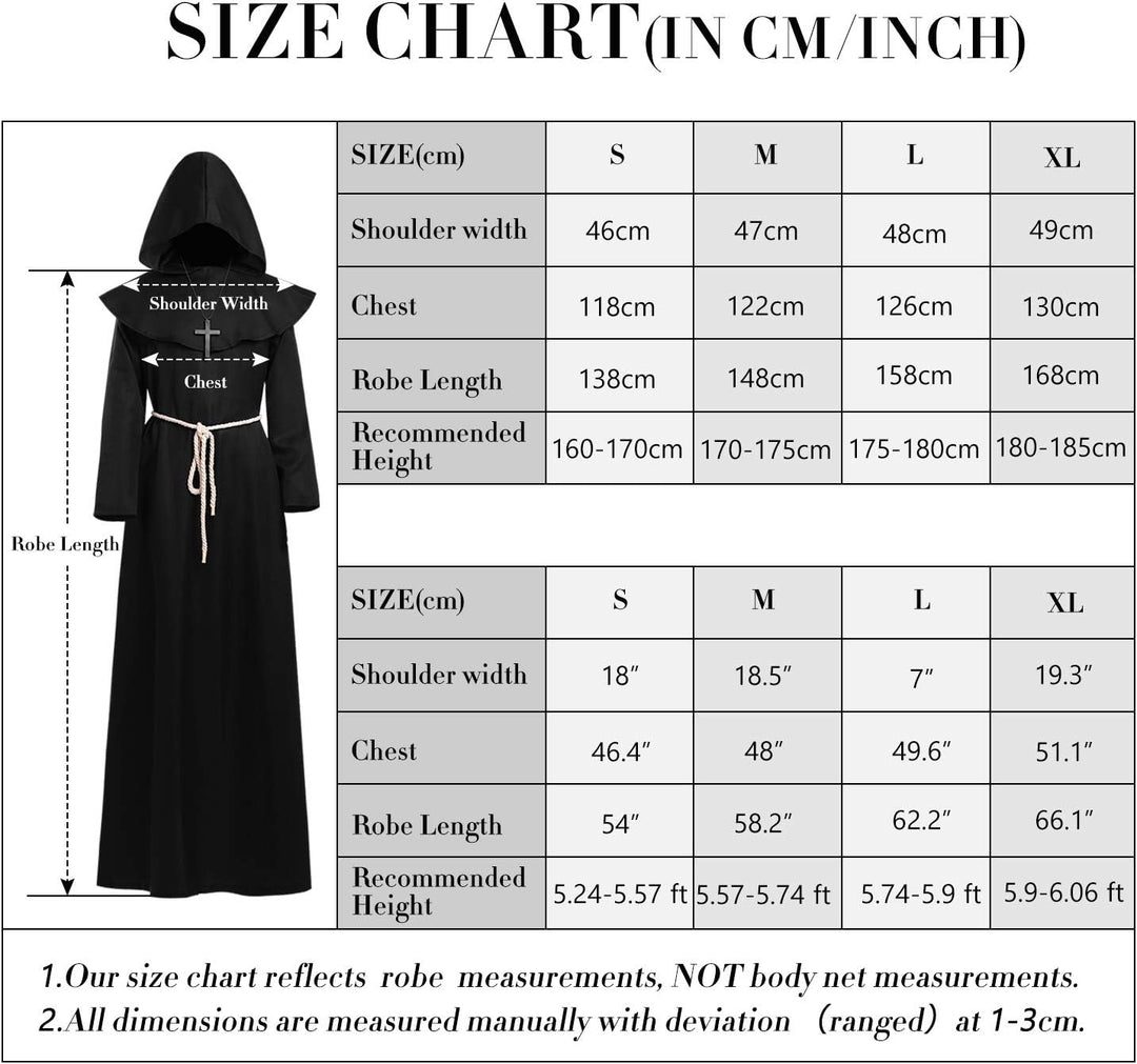 KONVINIT Mönch Robe Kostüm Männer Prister Gewand Kostüm Mittelalterliche Robe mit Kapuze Halloween K