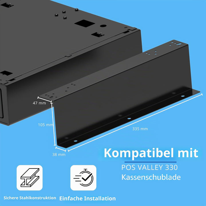 Montagehalterung für Geldkästen – 2 x Schienen, für 33 und 41 cm grosse Schublade, einfache Montage,
