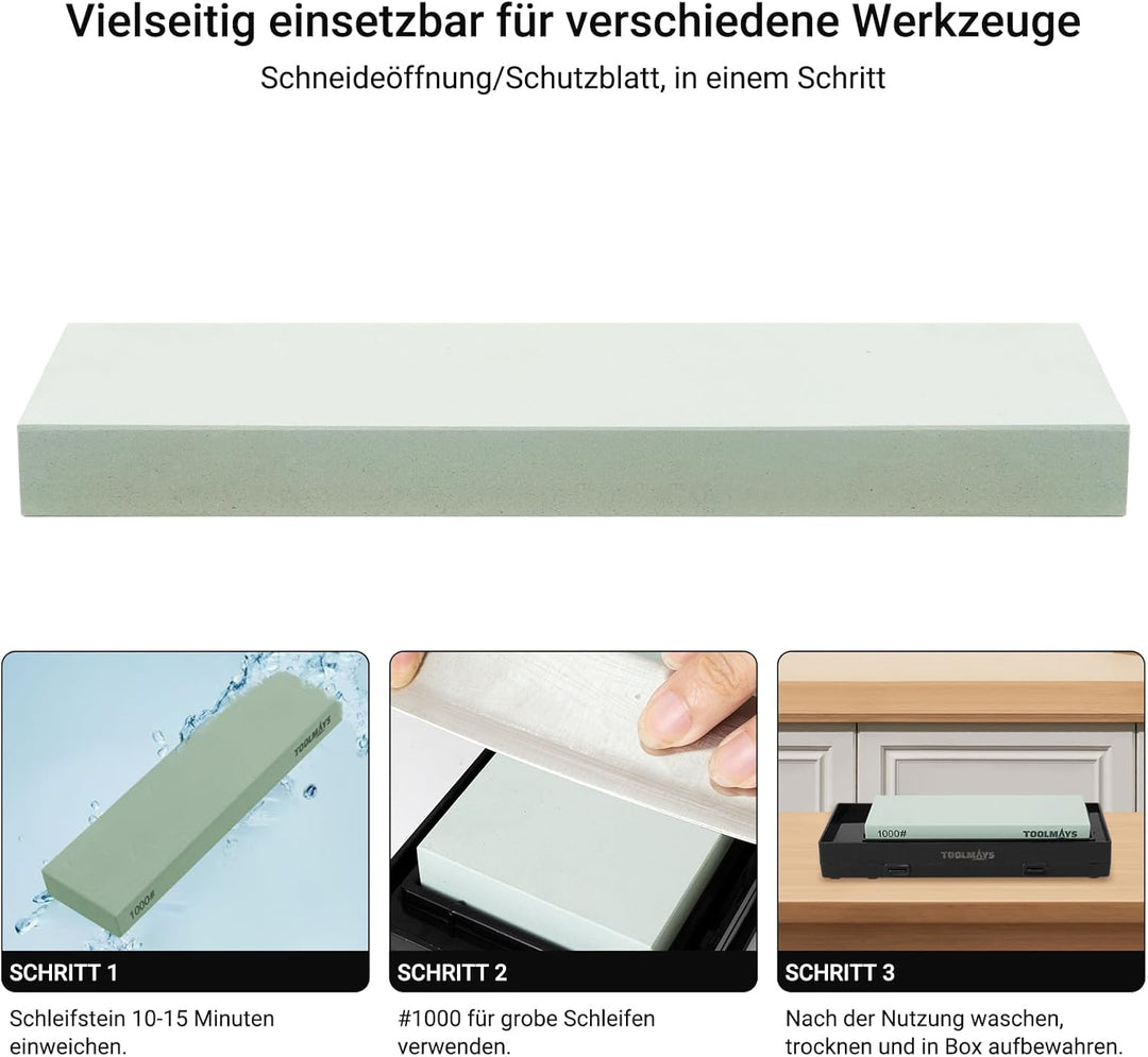 Diamant-Schleifstein Doppelseitig 400/1200# mit 1000# Messerschärfstein,Winkelführung und Aufbewahru