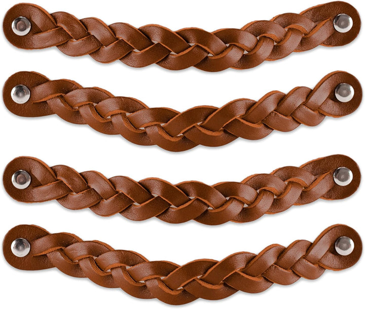Brute Strength - Ledergriffe für Möbel - Geflochten - Cognac - 12 Stück - 20 x 2,5 cm - Schrankgriff