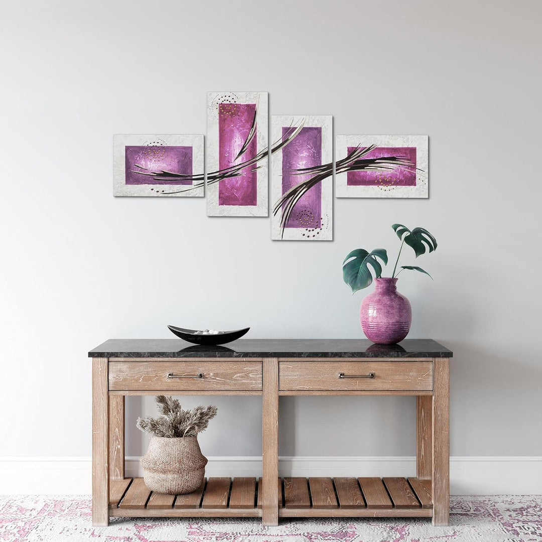 Runa Art Bild Modern Abstrakt - Made in Germany - Wandbilder Grau Lila Violett 4 Teilig 100742c 100