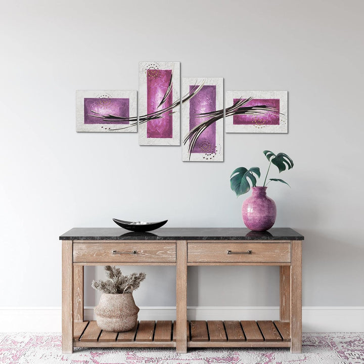 Runa Art Bild Modern Abstrakt - Made in Germany - Wandbilder Grau Lila Violett 4 Teilig 100742c 100
