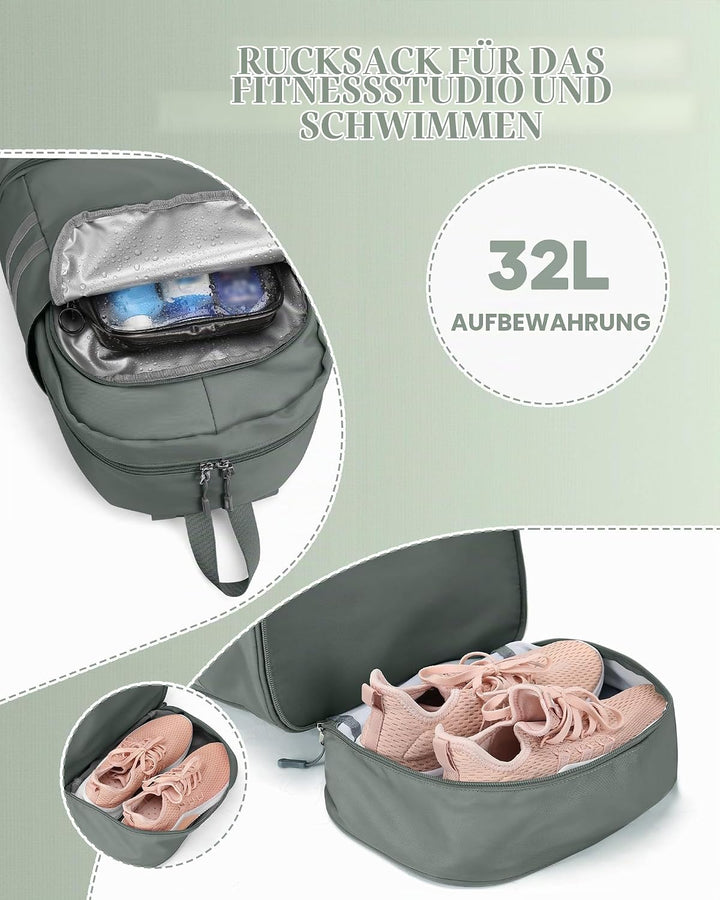SZLX Sportrucksack für Frauen mit Schuhfach und Nasstasche Faltbarer Handgepäckrucksack Grosser Reis