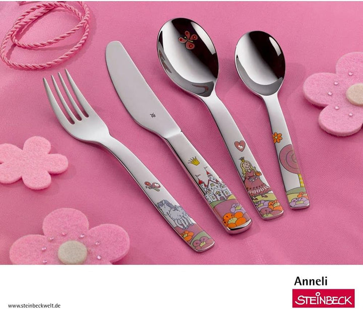 WMF Prinzessin Anneli Kinderbesteck Set 4-teilig, Kinderbesteck Mädchen Edelstahl, Kinderbesteck ab