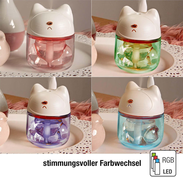 Hellum Luftbefeuchter Katze, tragbar in weiss, Diffuser 9x12cm gross, süsser Luftbefeuchter Kinderzi