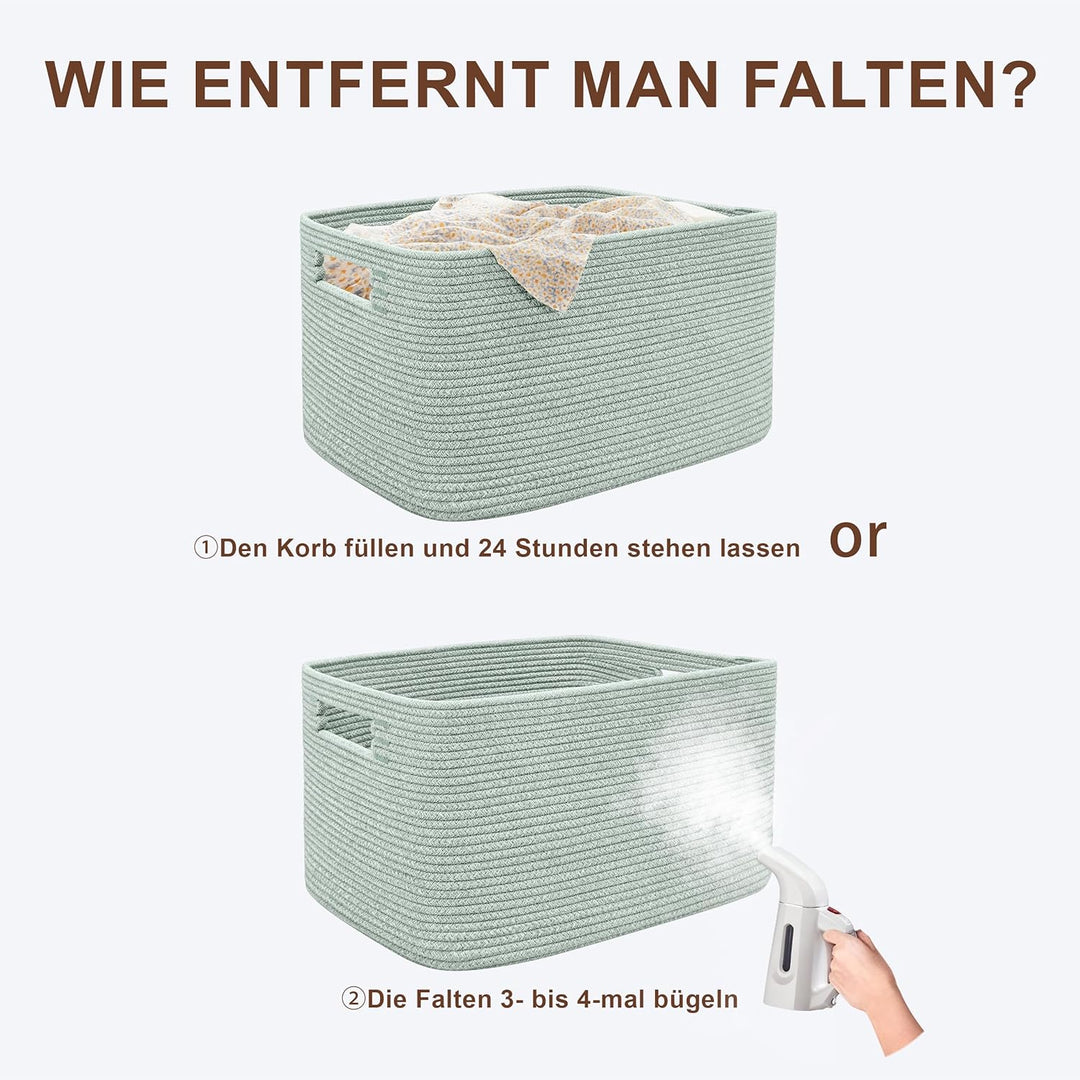 Grosser 60L Aufbewahrungskorb aus Baumwollseil, Boho Korb für Spielzeug Decken, Wäschekorb Geflochte