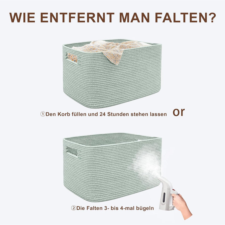 Grosser 60L Aufbewahrungskorb aus Baumwollseil, Boho Korb für Spielzeug Decken, Wäschekorb Geflochte