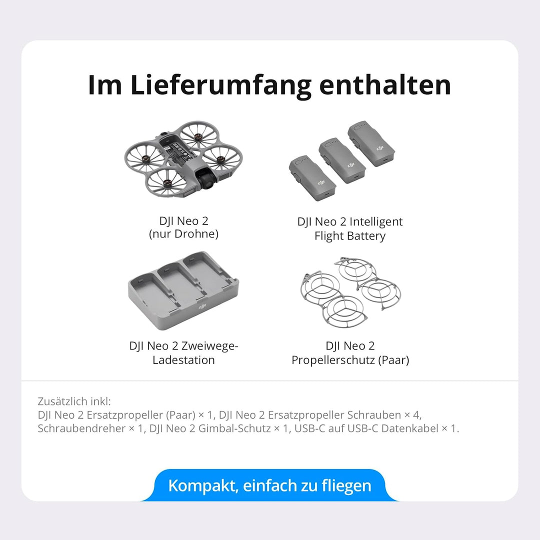 DJI Neo 2 Fly More Combo (nur Drohne), Start und Landung auf der Handfläche, Gestensteuerung, Active