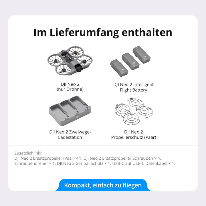 DJI Neo 2 Fly More Combo (nur Drohne), Start und Landung auf der Handfläche, Gestensteuerung, Active