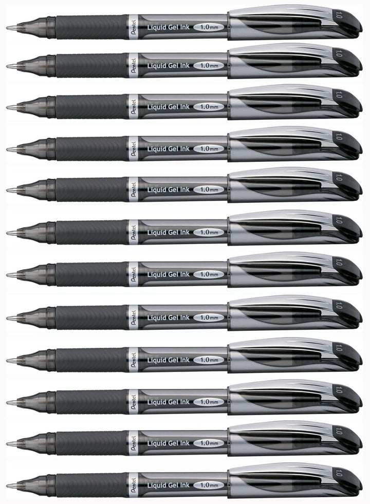 Pentel BL60-A Gel-Tintenroller EnerGel mit Kappe 1,0 mm, 12 Stück, schwarz, schwarz