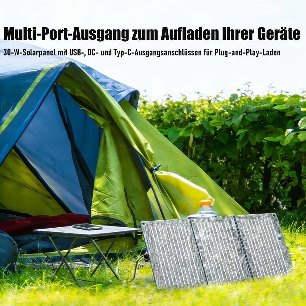 30-W-tragbares Solarpanel mit Typ-C, 23% Umwandlungswirkungsgrad, IP65 wasserdicht, faltbares Solarl