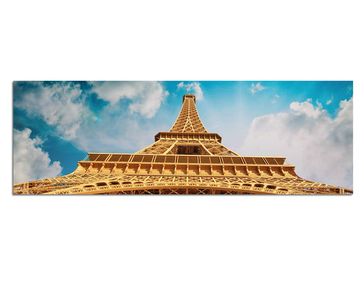 Panoramabild auf Leinwand und Keilrahmen 150x50cm Paris Eiffelturm Himmel Wolkenschleier