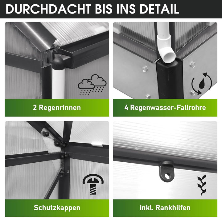 BRAST® Gewächshaus Aluminium mit Fundament rostfrei 40 Modelle 130x190x195cm - 490x250x235cm 6mm Pla