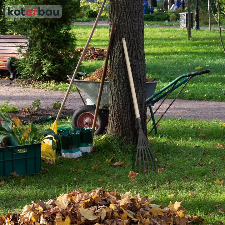 KOTARBAU® Laubrechen mit Stiel - 14 cm - Fächerbesen - Metall Rechen für Gras &amp; Laub - Garten Besen