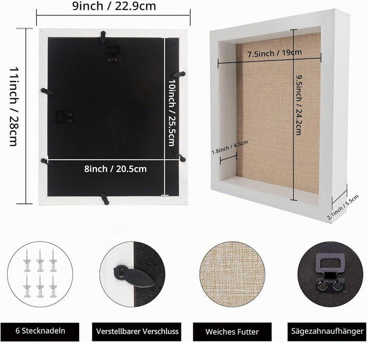 GraduatePro 3D bilderrahmen 23x28 zum befüllen schaukasten Wand für Weiss Objektrahmen Hochzeit Box