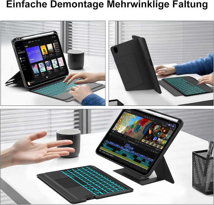 IVEOPPE Tastatur für iPad A16 11. Generation, QWERTZ Deutsch Bluetooth, Hülle Tastatur für iPad 10 1