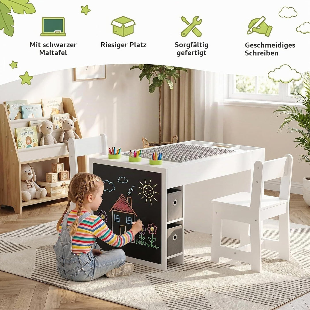 MAMIZO Kindertisch mit 2 Stühlen, Kindertisch Multifunktion mit Bauplatte