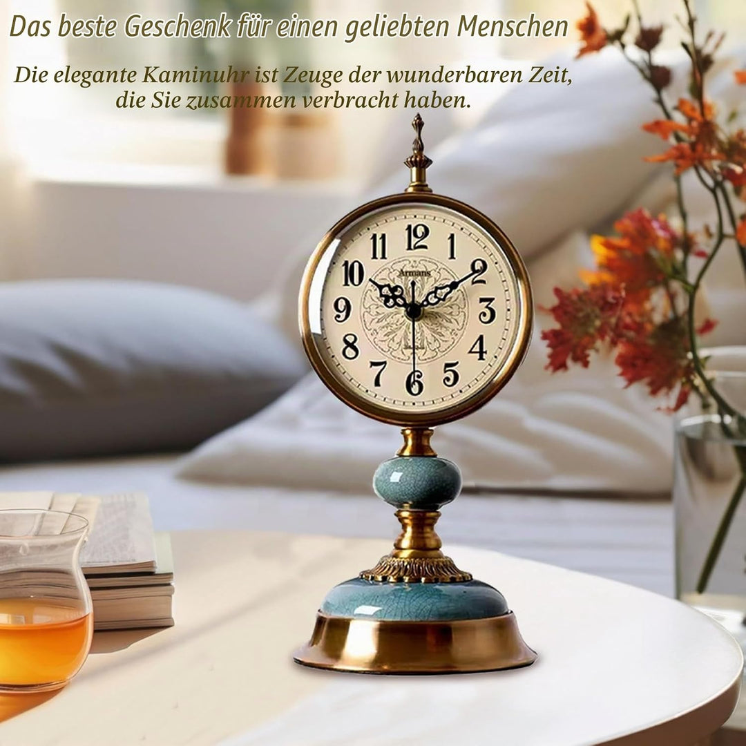 Vintage Tischuhr, Vintage Messing Standuhr, Antike Metall Schreibtischuhr batteriebetrieben, Antike