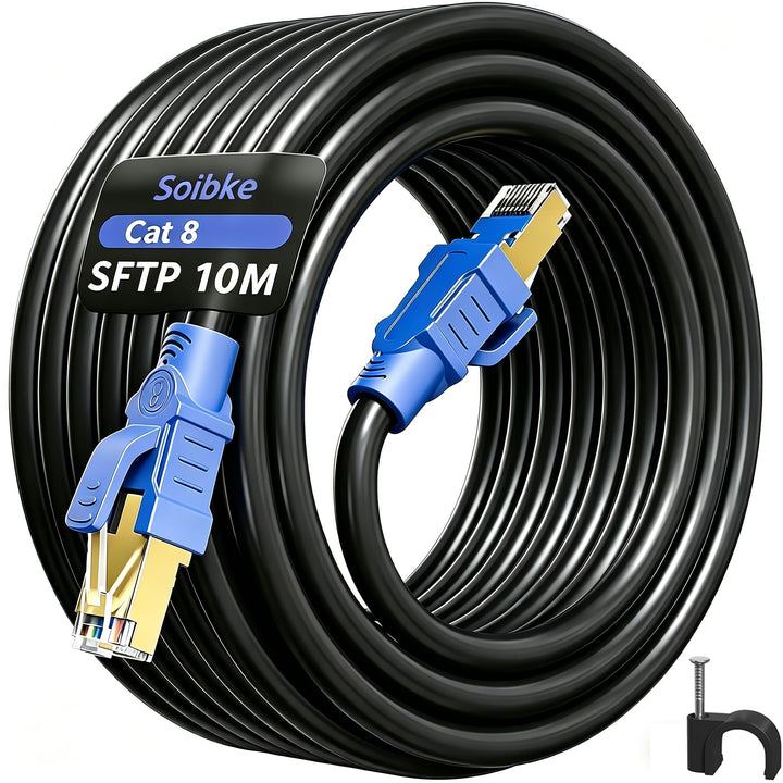 Soibke LAN Kabel 10 Meter Cat 8, Schwarz Internet Kabel Ethernet Kabel High Speed Netzwerkkabel Hoch