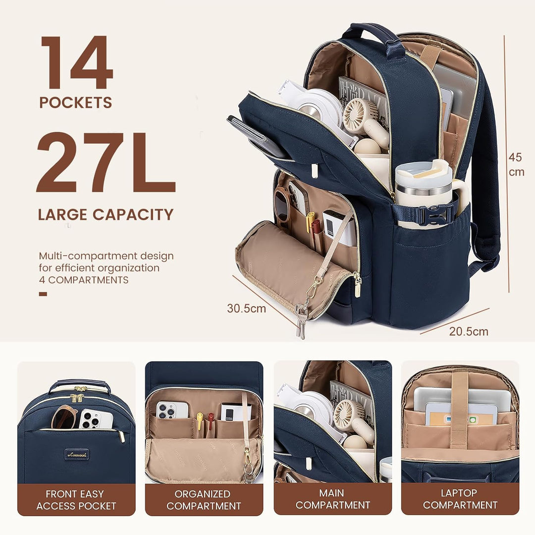 LOVEVOOK Rucksack Damen,15.6 Zoll Laptop Schulrucksack Teenager mit grossem Fach für Trinkflaschen,T