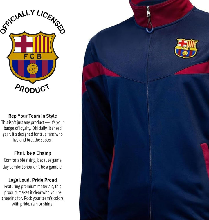 Icon Sports Herren Fc Barcelona Trainingsjacke mit durchgehendem Reissverschluss L Blau, L Blau