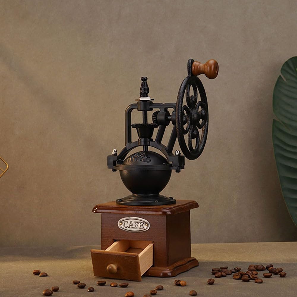 YUEHUA Manuelle Kaffeemühle mit Keramikmahlwerk &amp; Massivholz Walnuss - Verstellbarer Mahlgrad von Es