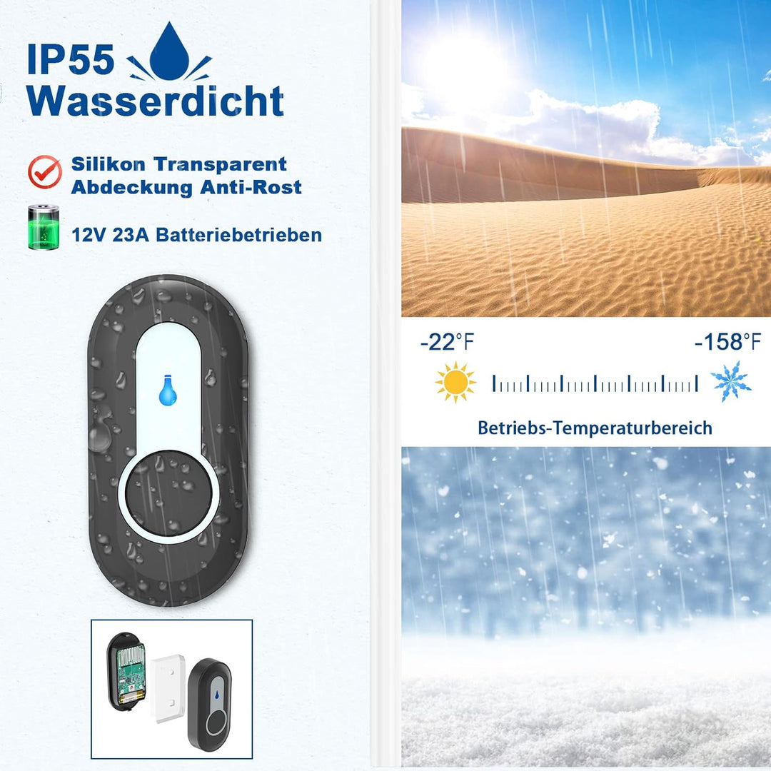 Funkklingel 400M Reichweite Funk Klingel haustür IP55 Aussen Wasserdicht Kabellose Türklingel Sender