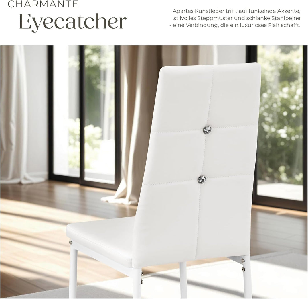 tectake® Moderne Stühle, 6er Set, 6X Stuhl mit Bezug aus Kunstleder, Glitzersteine, als Küchenstühle