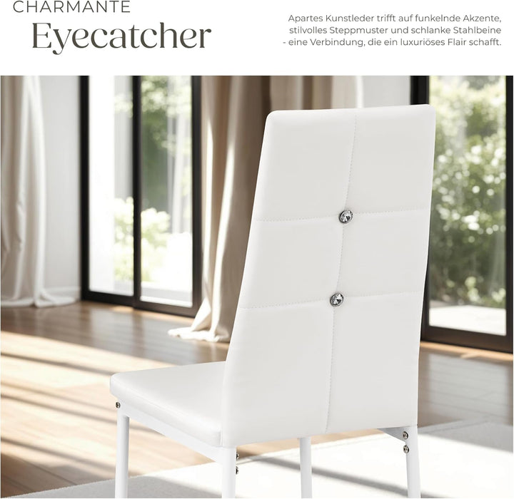 tectake® Moderne Stühle, 6er Set, 6X Stuhl mit Bezug aus Kunstleder, Glitzersteine, als Küchenstühle