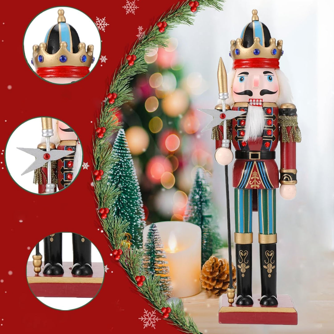 2Pcs Nussknacker Soldat, 30 cm Holz-Nussknacker Weihnachtsnussknacker Figuren für den Kamin, Klassis